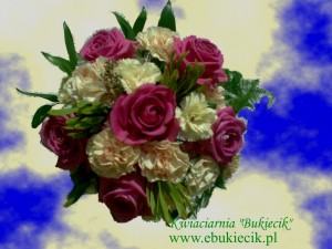 bukiet-kompozycja-z-różowej-róży-i-kremowego-goździka-miniaturkowego-na-ślub-imieniny